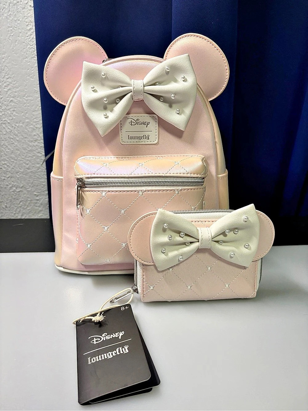 Loungefly Disney Minnie Mouse Pink Pearl Mini Backpack & Wallet NWT